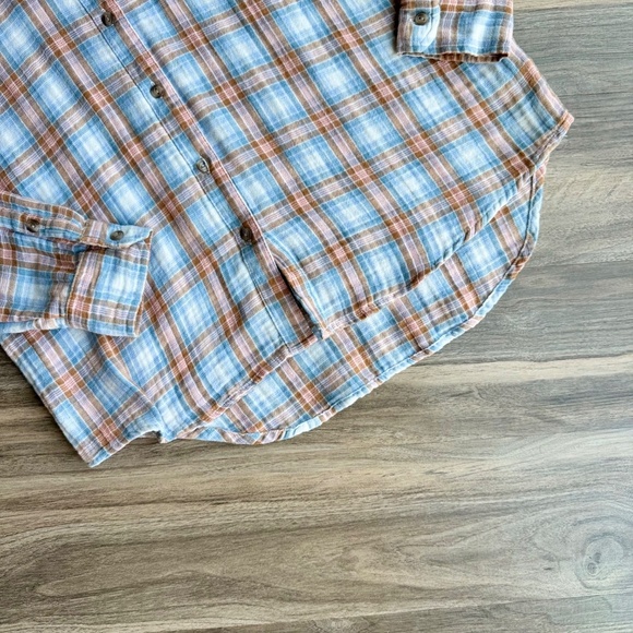 Universal Thread Blue/Tan Plaid Gauzy Cotton Button-Up Shirt Chest Pocket SizeXS - Picture 8 of 11